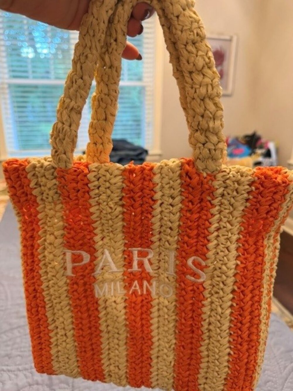 Paris Milano Striped Woven Raffia Tote Bag